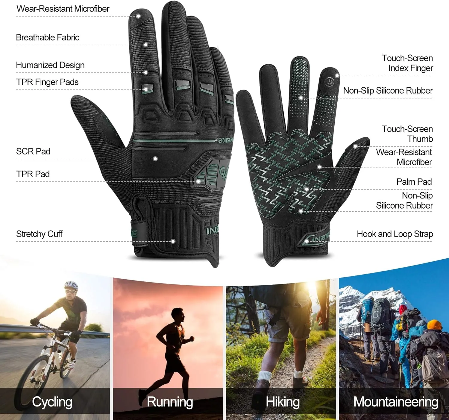 INBIKE Cycling Gloves Bike Glove Anti Slip Shock Absorbing Adjustable Breathable Padded MTB Racing Sports Gloves…