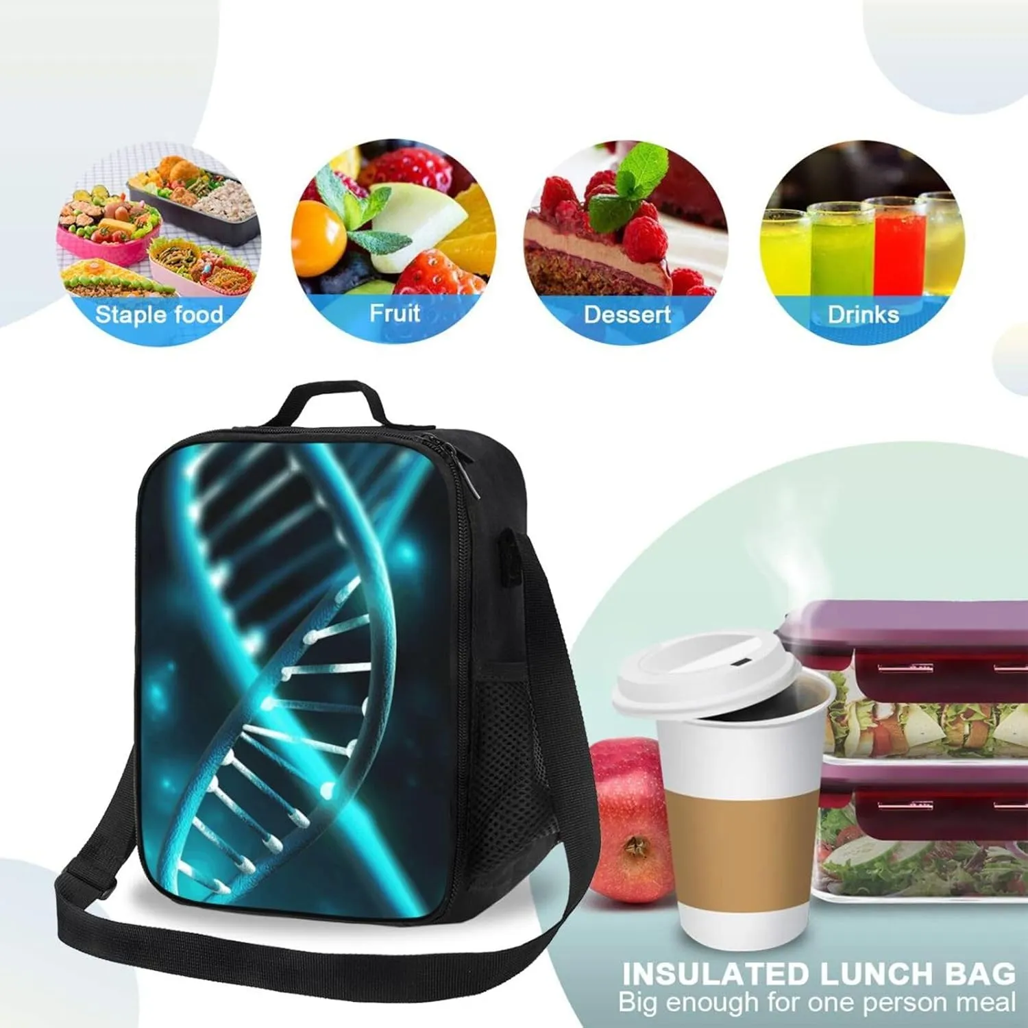 Insulated Lunch box for Men Women Reusable Lunch Bag Science Gene Strand Cooler Tote Bags for Work Picnic