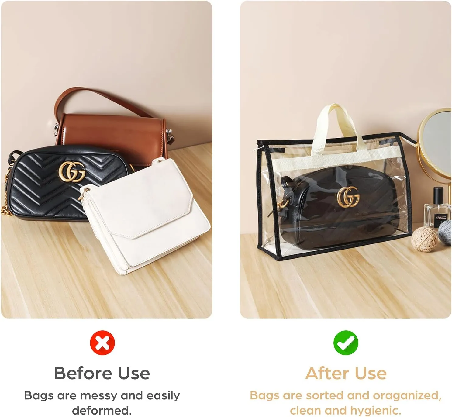 Interesse 9 Pack Dust Bags for Handbags, Clear Handbag Storage, Purse Storage Organizer for Closet, Purse Cover Hanging Closet Organizer with Zipper