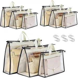 Interesse 9 Pack Dust Bags for Handbags, Clear Handbag Storage, Purse Storage Organizer for Closet, Purse Cover Hanging Closet Organizer with Zipper