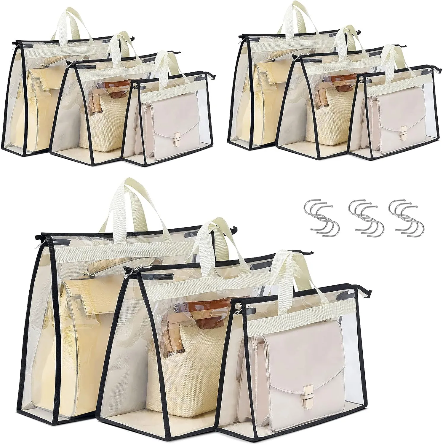 Interesse 9 Pack Dust Bags for Handbags, Clear Handbag Storage, Purse Storage Organizer for Closet, Purse Cover Hanging Closet Organizer with Zipper