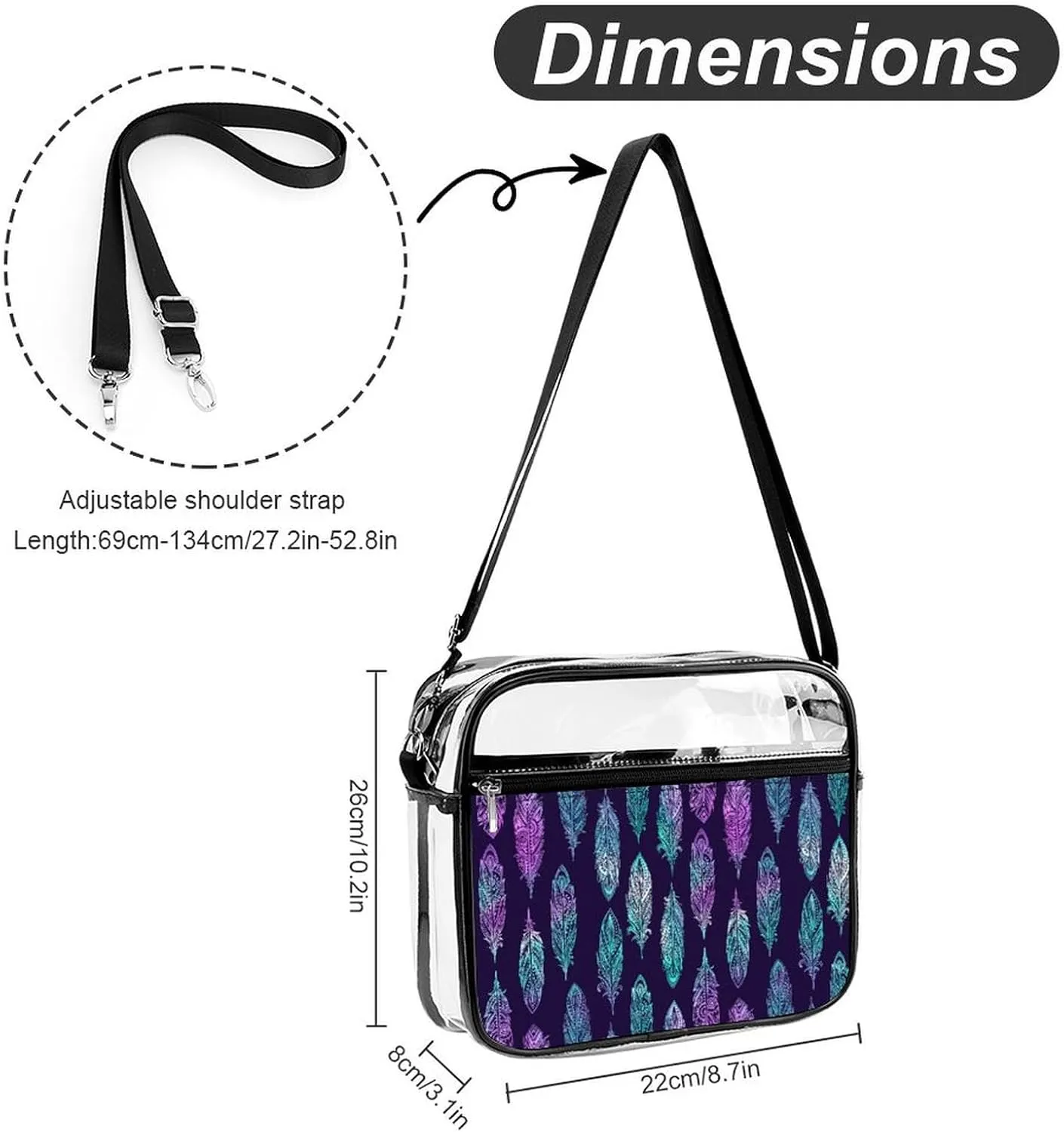 Iridescent Holographic Hearts Clear Crossbody Shoulder Purse Bag for Men Women, Stadium Clear Messenger Bag