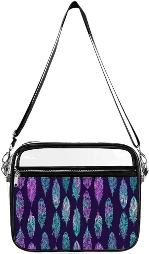 Iridescent Holographic Hearts Clear Crossbody Shoulder Purse Bag for Men Women, Stadium Clear Messenger Bag