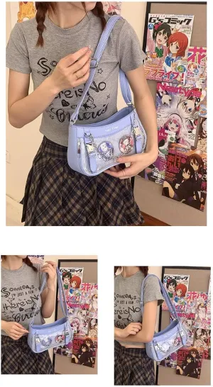 Ita Bag Crossbody Y2k Purse Coquette Anime Itabags Handbag Shoulder Bag Grunge Pin Display Bag Lolita Purse Cutecore (Blue)