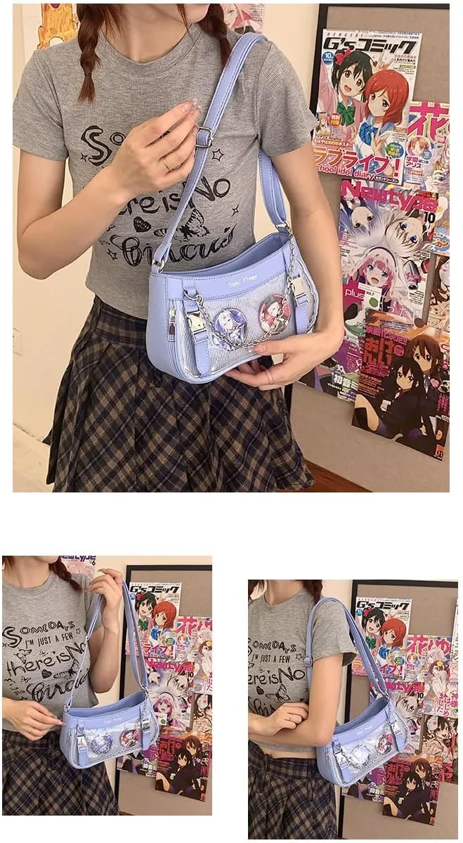 Ita Bag Crossbody Y2k Purse Coquette Anime Itabags Handbag Shoulder Bag Grunge Pin Display Bag Lolita Purse Cutecore (Blue)