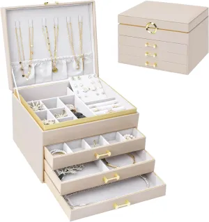 Jewelry Box Organizer for Women Girls, 4-Layer Large Jewelry boxes with 3 Drawers Jewelry Storage Case for Earrings Bracelets Necklaces