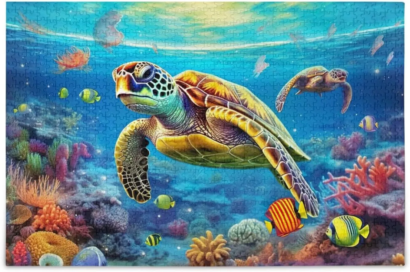 Jigsaw Puzzles 1000 Pieces for Adults Kids Underwater Sea Turtle Tropical Fish Game Artwork Toy Gifts 202A2181