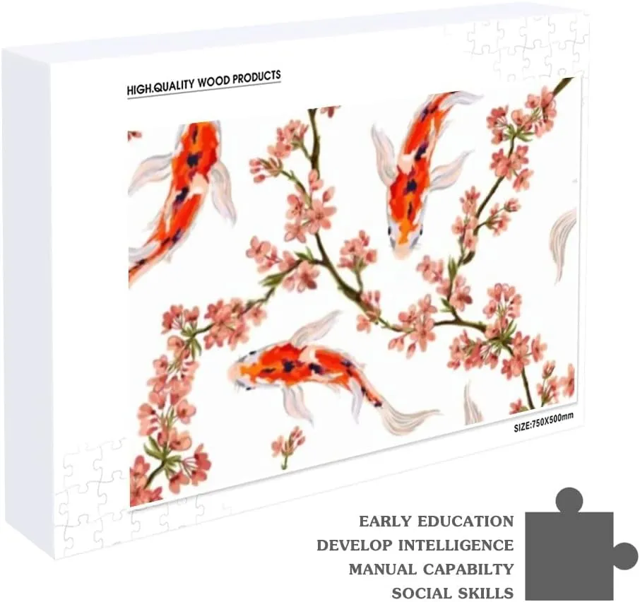 Jigsaw Puzzles Floral Hand Drawn Koi Fish Toy Kid Educational Games Brain Challenge Adults Art DIY Child Leisure Game Suitable Family Friends 1000PCS