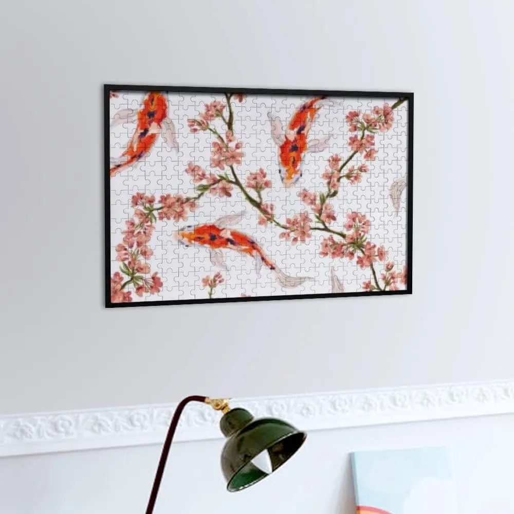 Jigsaw Puzzles Floral Hand Drawn Koi Fish Toy Kid Educational Games Brain Challenge Adults Art DIY Child Leisure Game Suitable Family Friends 1000PCS