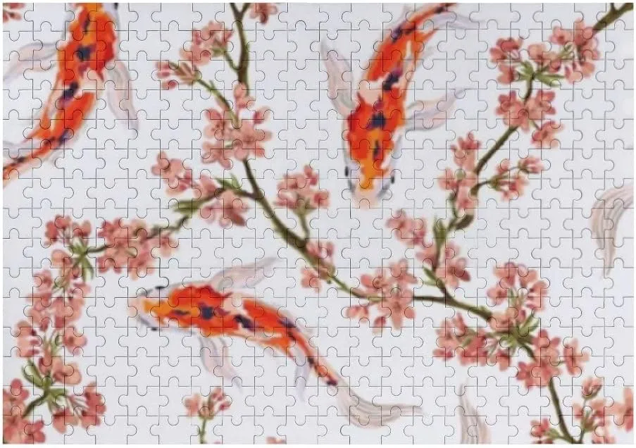 Jigsaw Puzzles Floral Hand Drawn Koi Fish Toy Kid Educational Games Brain Challenge Adults Art DIY Child Leisure Game Suitable Family Friends 1000PCS