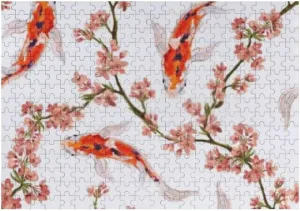 Jigsaw Puzzles Floral Hand Drawn Koi Fish Toy Kid Educational Games Brain Challenge Adults Art DIY Child Leisure Game Suitable Family Friends 1000PCS