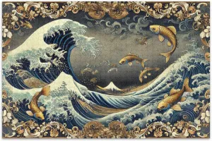 Jigsaw Puzzles for Adults 1000 Pieces Funny Puzzle Game Gifts Family Fun Puzzle Artwork Animal Print Ocean Waves Gold Fish, 29.5x19.7 Inch