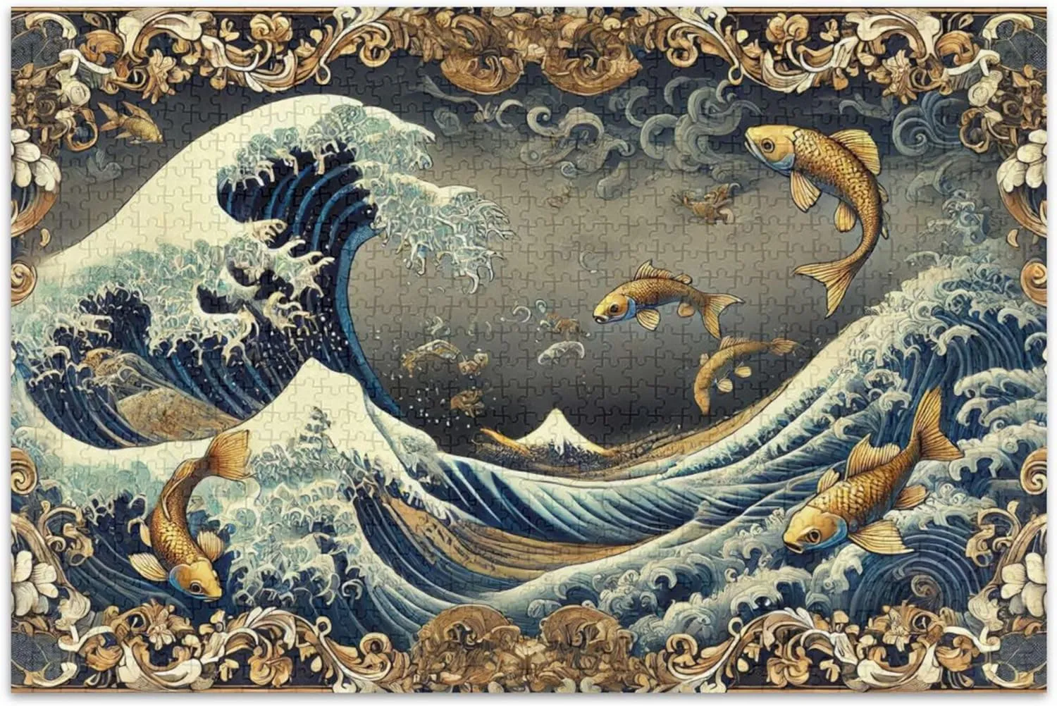 Jigsaw Puzzles for Adults 1000 Pieces Funny Puzzle Game Gifts Family Fun Puzzle Artwork Animal Print Ocean Waves Gold Fish, 29.5x19.7 Inch