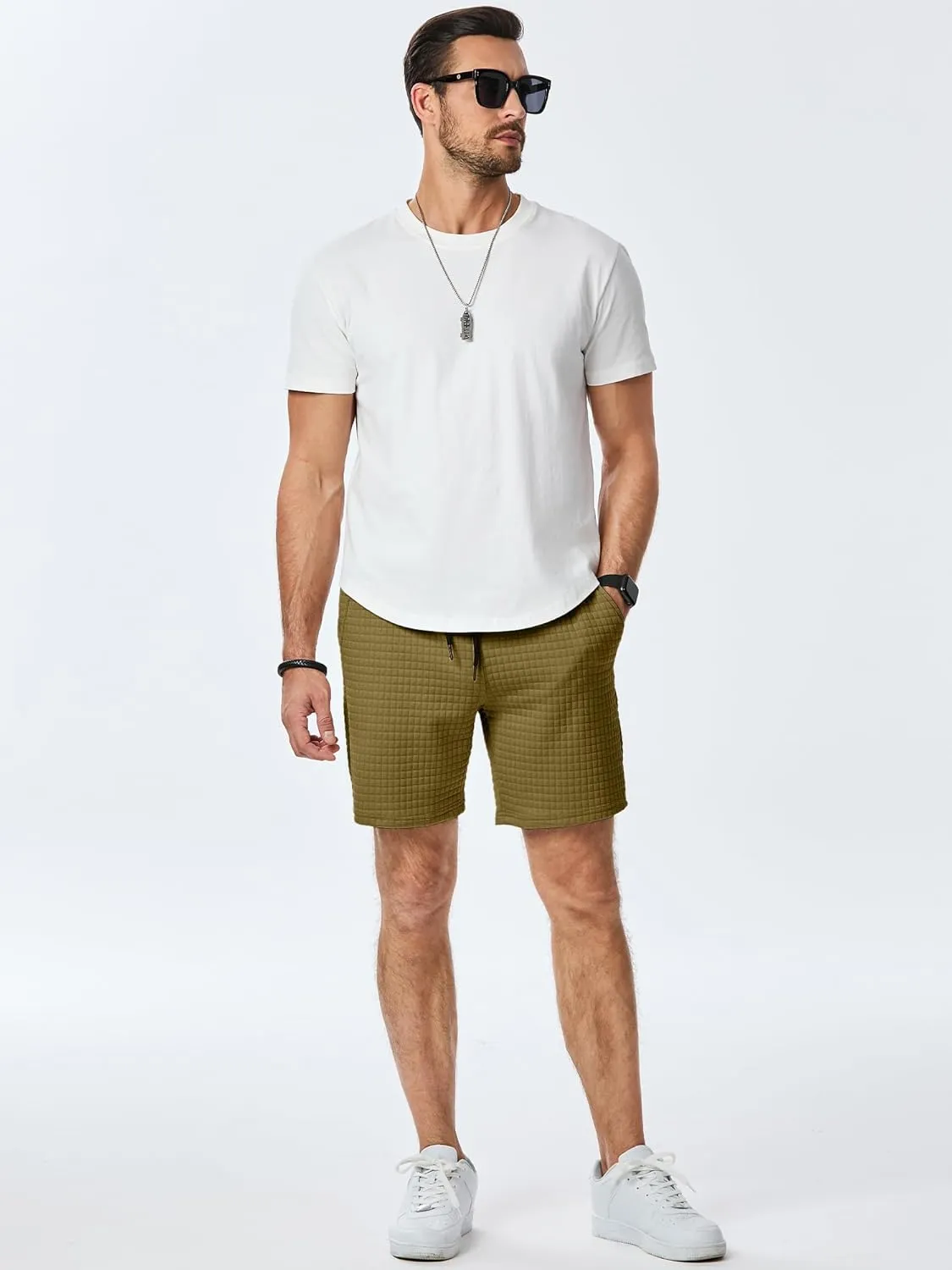 JMIERR Mens Sweat Shorts Casual Stretch Elastic Waist Waffle Workout Gym Short 7 inch Inseam Running Short with Pocket
