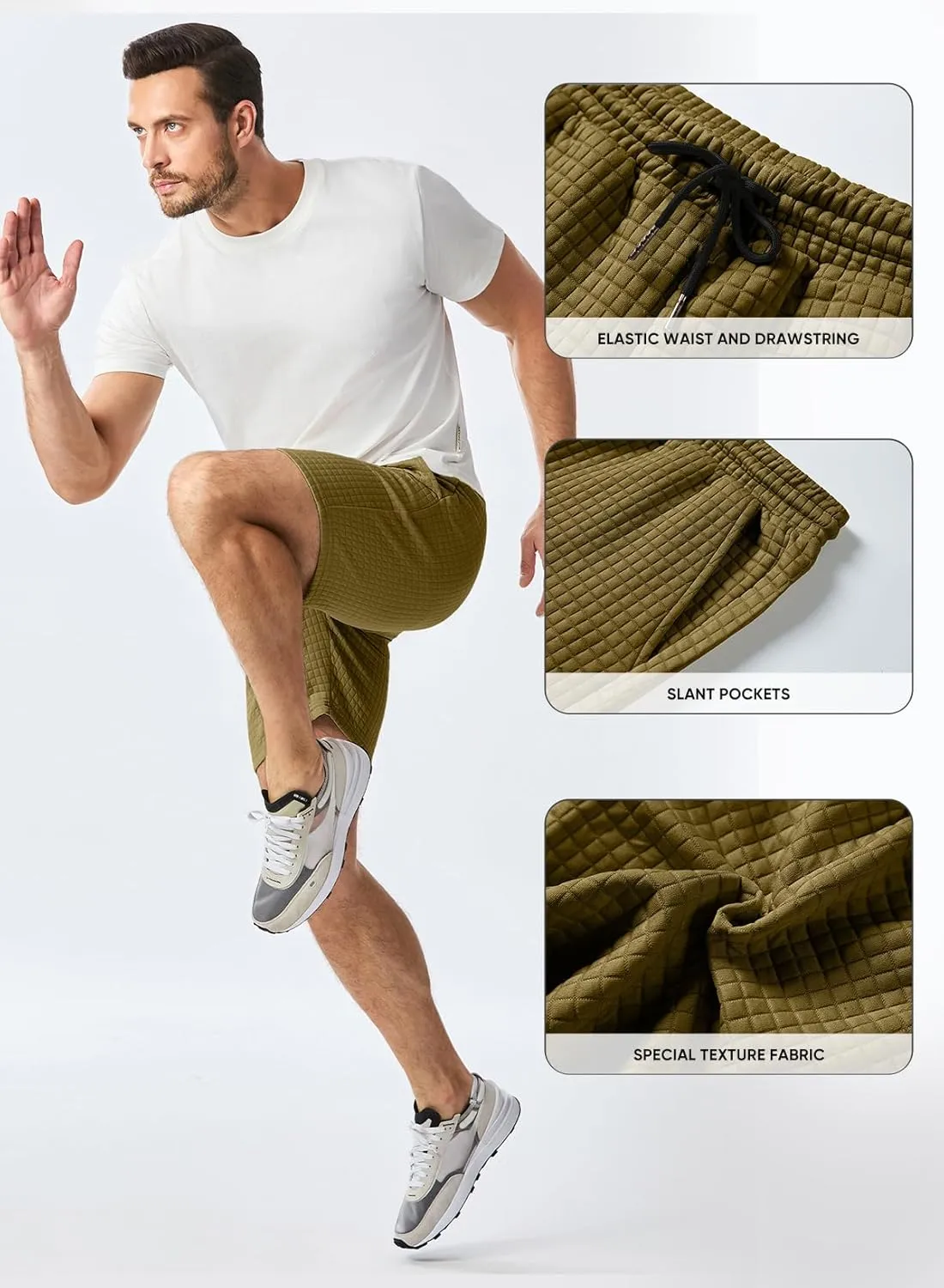JMIERR Mens Sweat Shorts Casual Stretch Elastic Waist Waffle Workout Gym Short 7 inch Inseam Running Short with Pocket