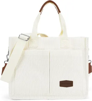 Juoxeepy Corduroy Tote Bag with Multi Pockets Women Fall Winter Bag Shoulder Crossbody Tote Bag Work College Handbag