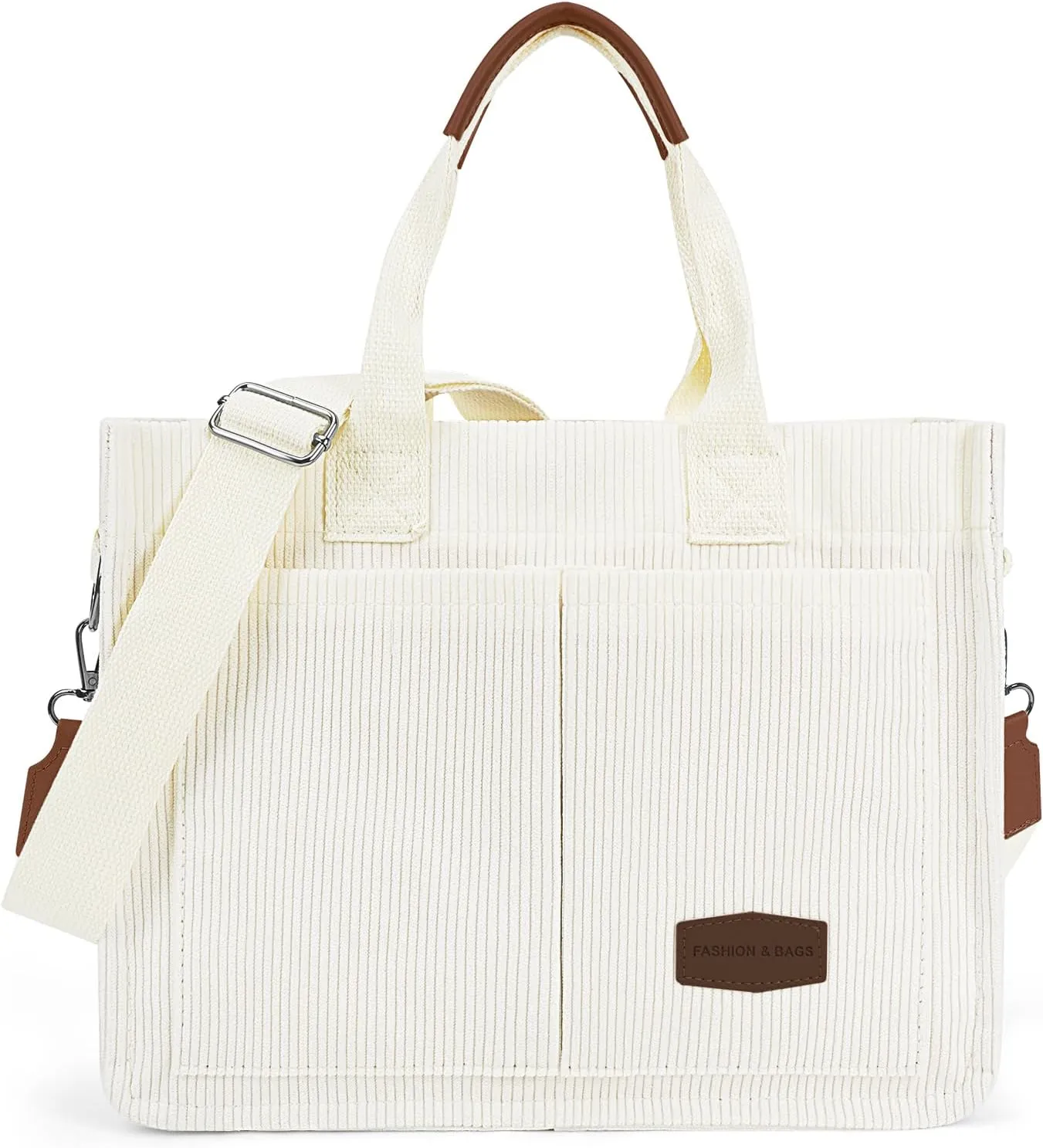 Juoxeepy Corduroy Tote Bag with Multi Pockets Women Fall Winter Bag Shoulder Crossbody Tote Bag Work College Handbag