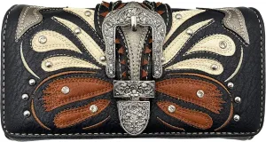 Justin West Abstract Butterfly Buckle Black Conceal Carry Handbag