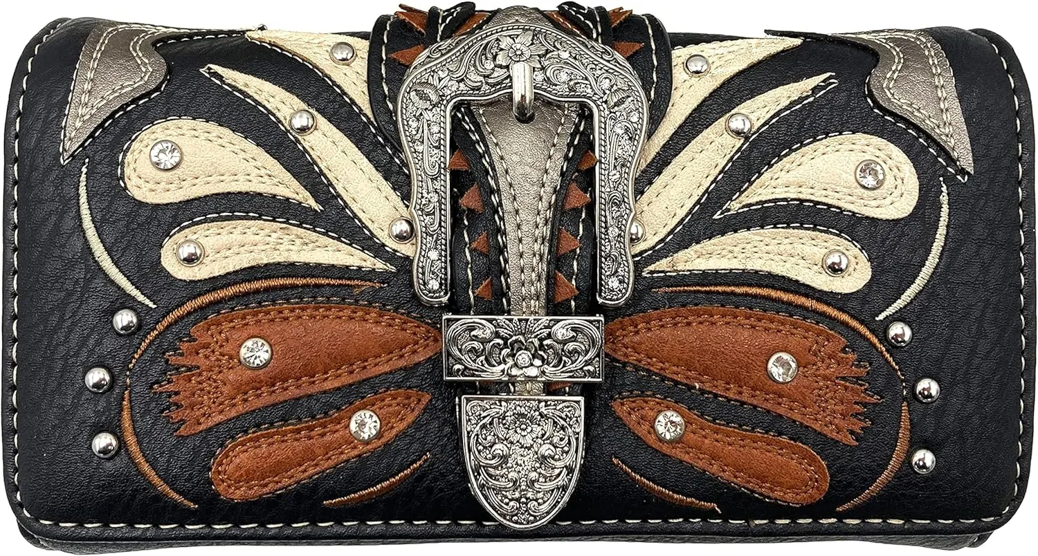 Justin West Abstract Butterfly Buckle Black Conceal Carry Handbag