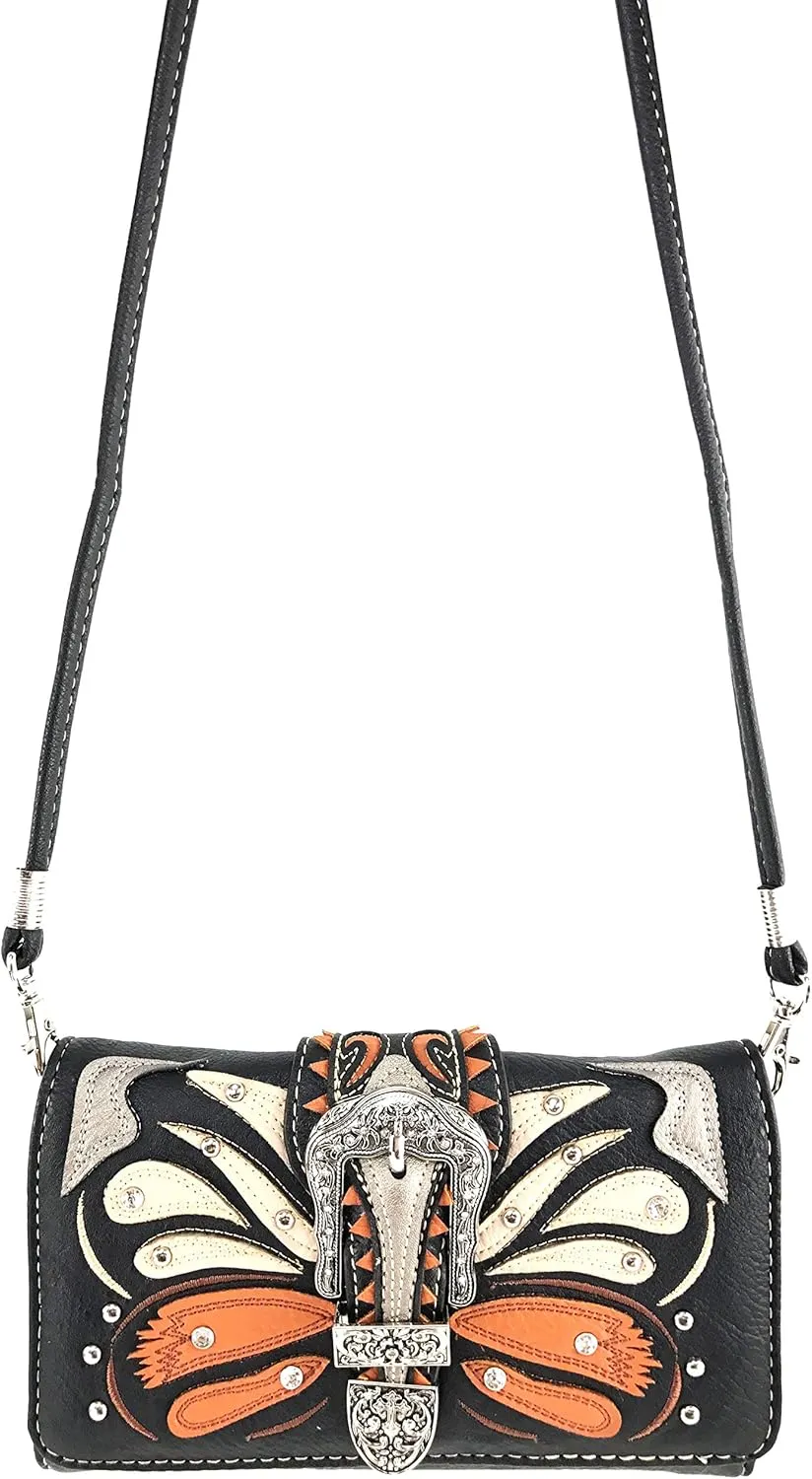 Justin West Abstract Butterfly Buckle Black Conceal Carry Handbag