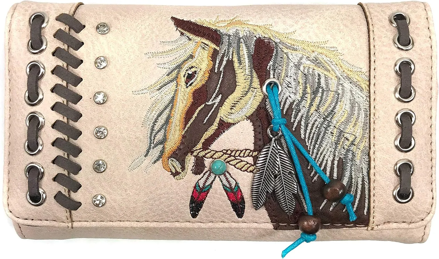 Justin West Dales Pony Horse White Mane Embroidery Feather Conceal Carry Women Handbag Purse