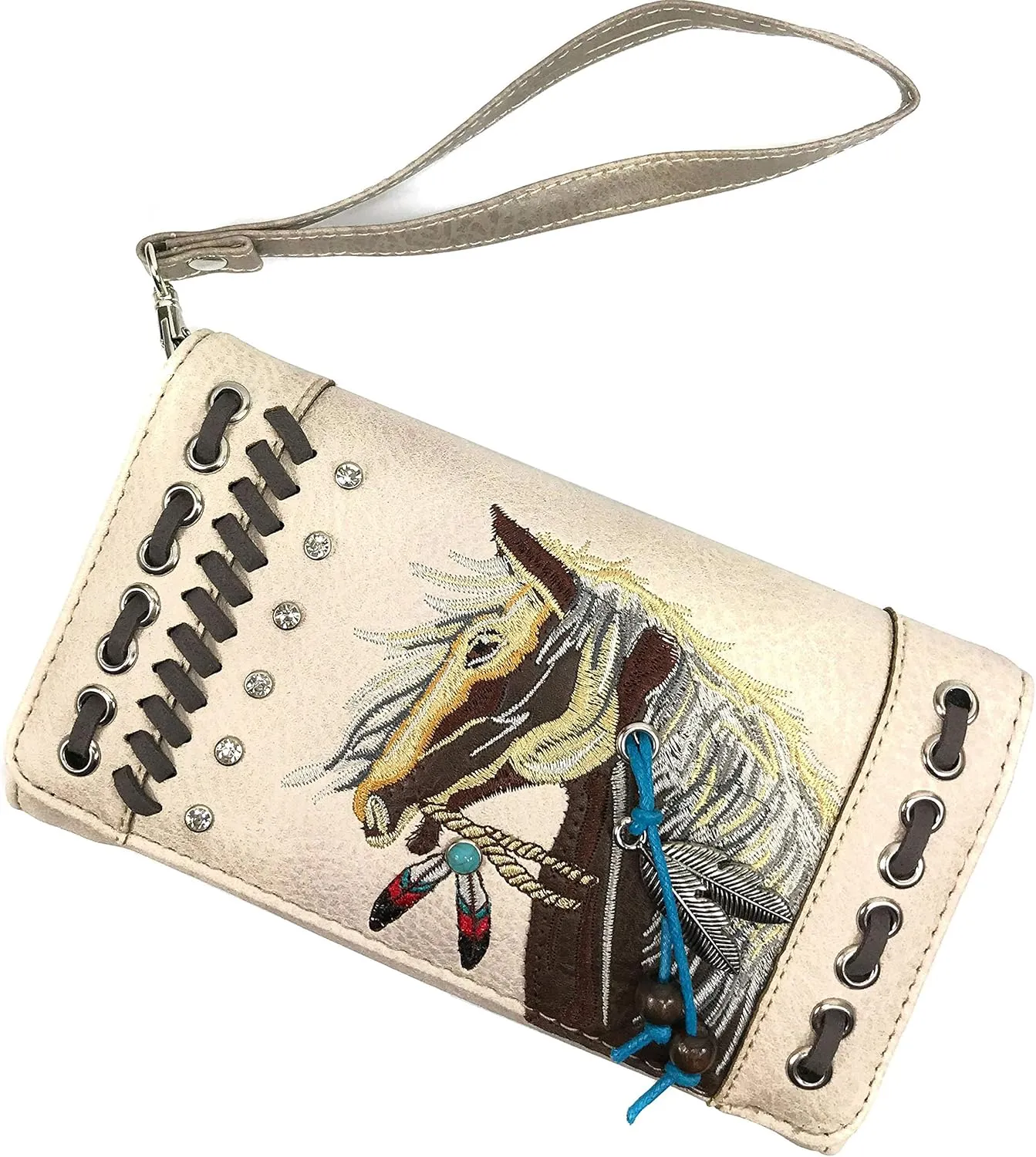 Justin West Dales Pony Horse White Mane Embroidery Feather Conceal Carry Women Handbag Purse