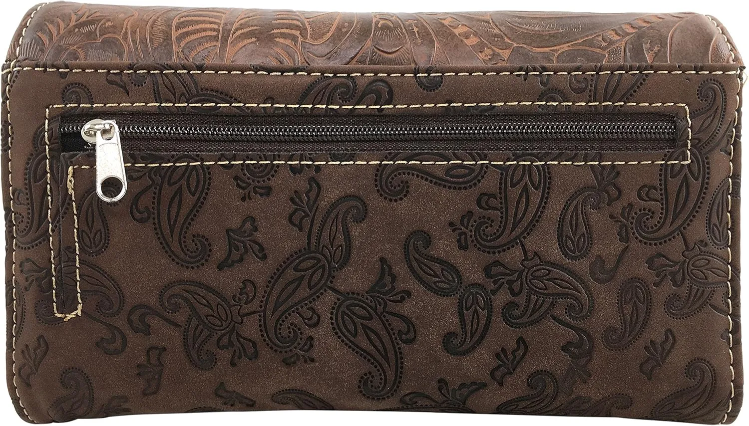 Justin West Paisley Embroidery Floral Tooled Leather Rhinestone Cross Shoulder Concealed Carry Handbag Purse
