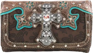Justin West Paisley Embroidery Floral Tooled Leather Rhinestone Cross Shoulder Concealed Carry Handbag Purse