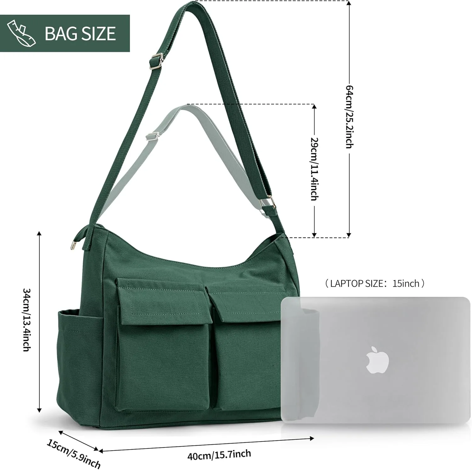 KALIDI Canvas Tote Bag Messenger Bag, Large Crossbody Bag for Women or Men, Casual Canvas Shoulder Bag for College Work Daily