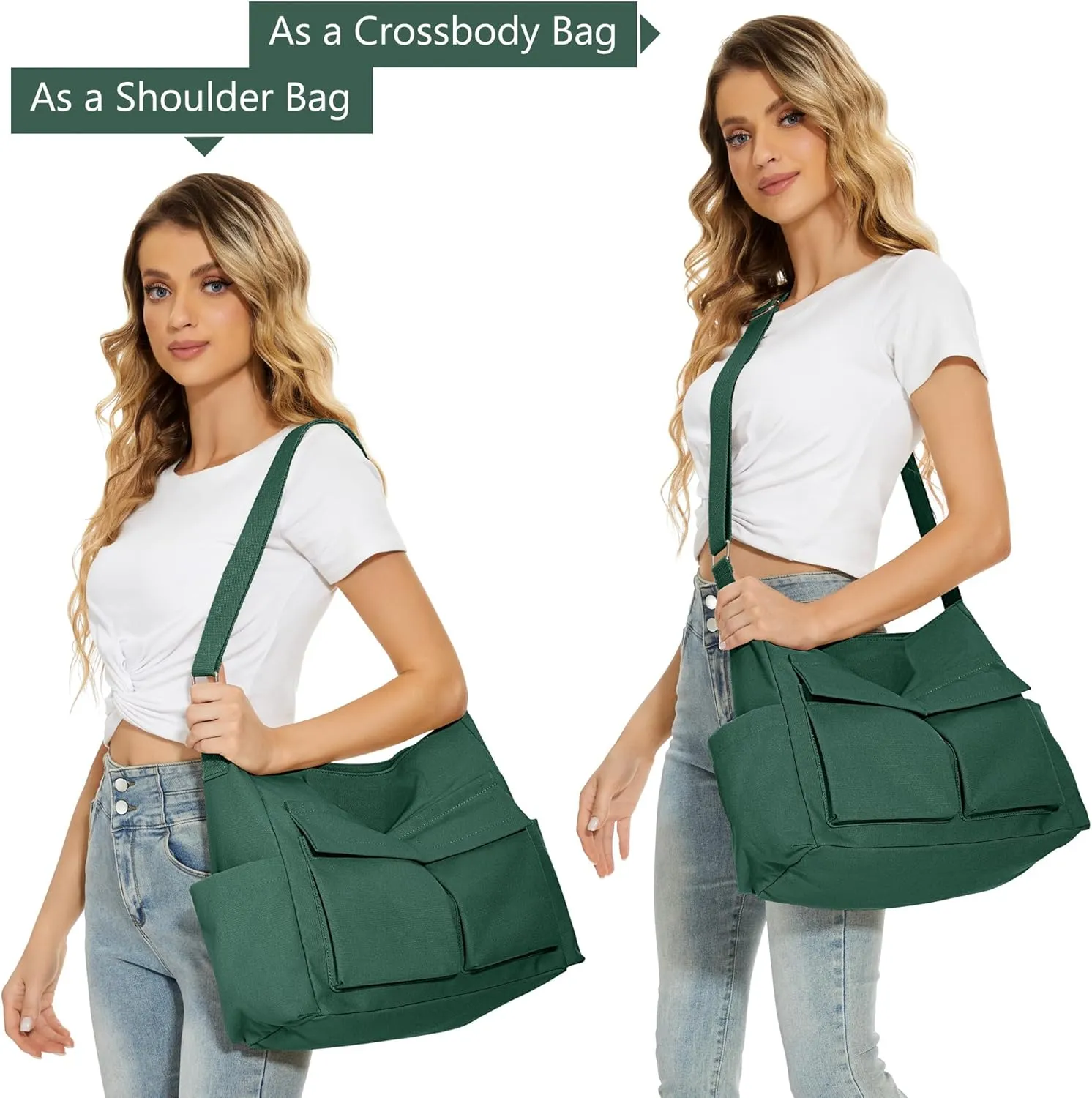 KALIDI Canvas Tote Bag Messenger Bag, Large Crossbody Bag for Women or Men, Casual Canvas Shoulder Bag for College Work Daily