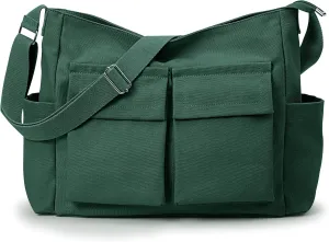 KALIDI Canvas Tote Bag Messenger Bag, Large Crossbody Bag for Women or Men, Casual Canvas Shoulder Bag for College Work Daily