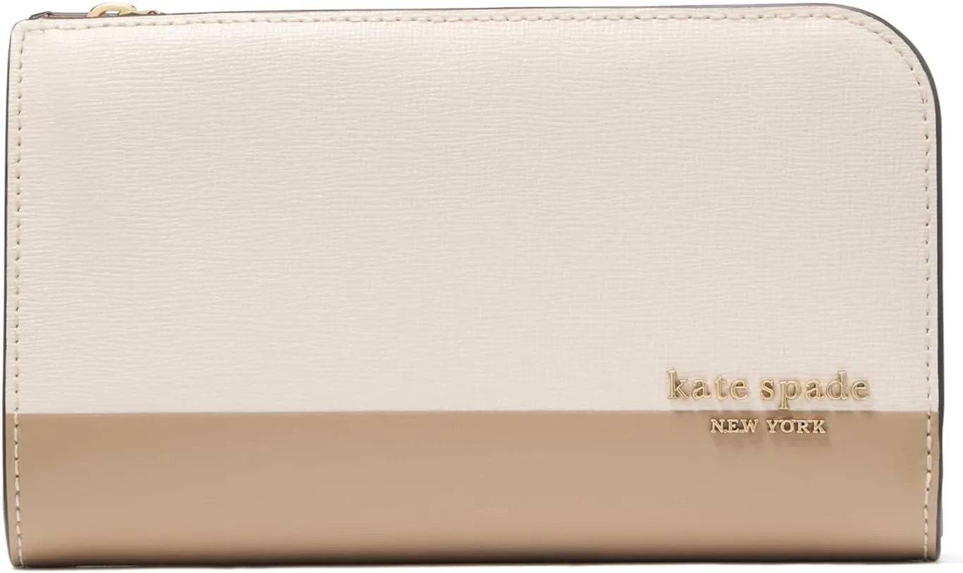 kate spade new york Devin Colorblocked Saffiano Leather Medium Bifold Wallet, Timeless Taupe Multi