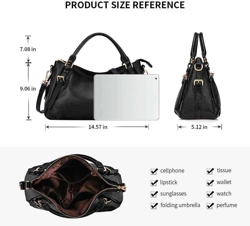 Kattee Women's Soft Genuine Leather Satchel Purses Top Handle Crossbody Bags Ladies Designer Medium Size Hobo Handbags