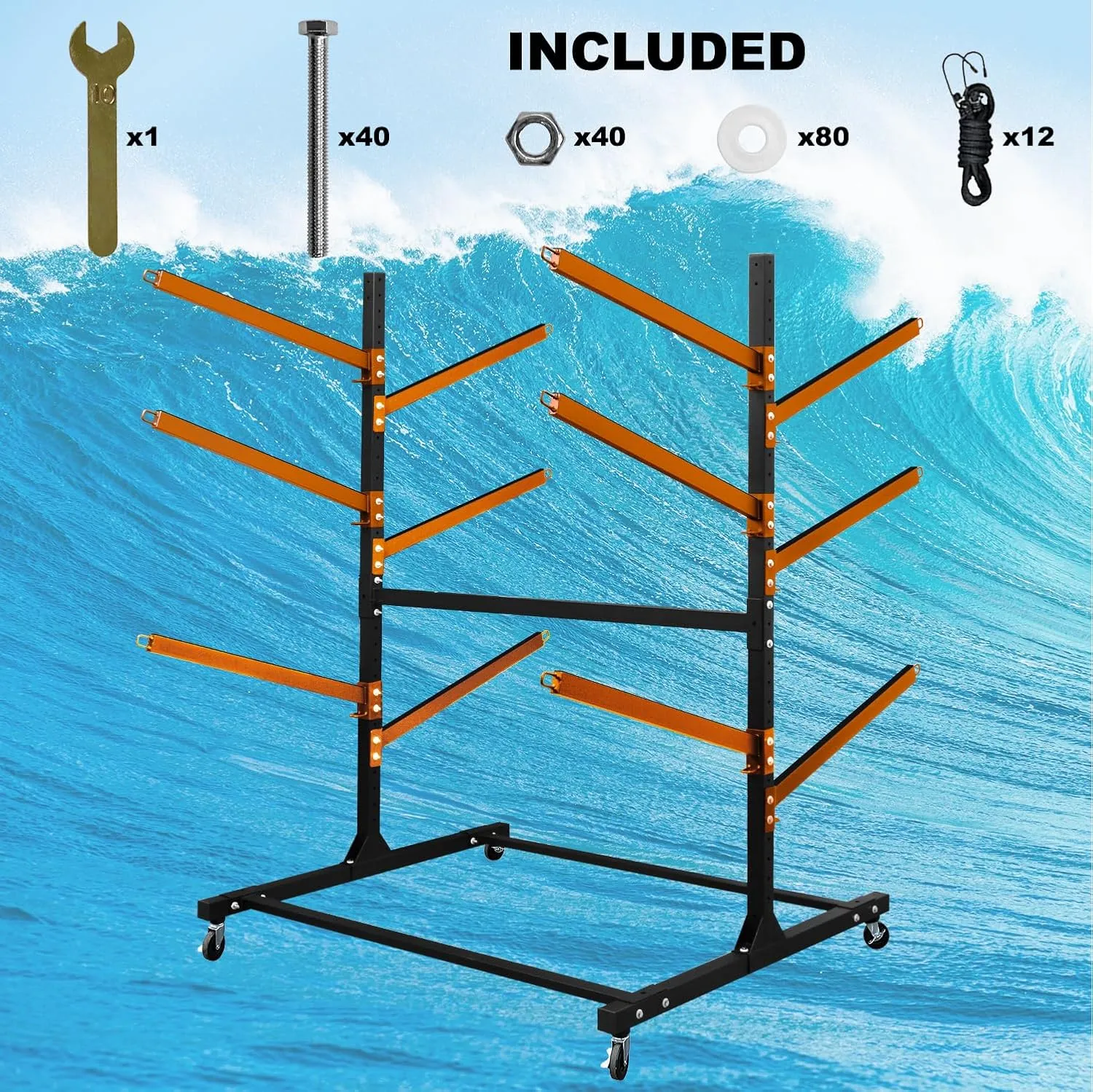 Kayak Storage Rack, Heavy Duty Freestanding Sup Storage Stand, Storage Rack for Kayaks, SUPs, Canoe and Paddleboard for Indoor, Outdoor, Garage, Shed, Dock…(Wood)