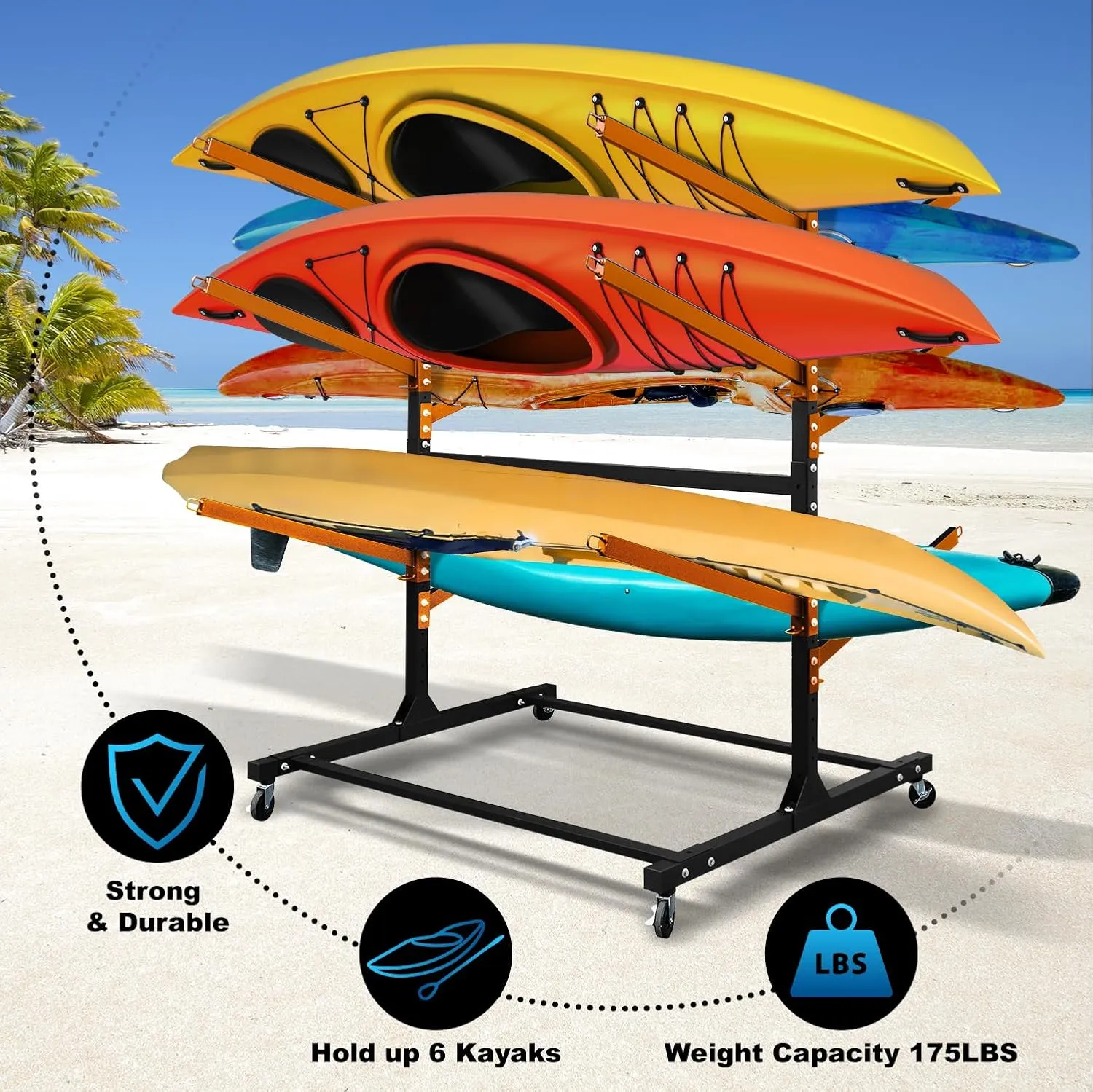 Kayak Storage Rack, Heavy Duty Freestanding Sup Storage Stand, Storage Rack for Kayaks, SUPs, Canoe and Paddleboard for Indoor, Outdoor, Garage, Shed, Dock…(Wood)