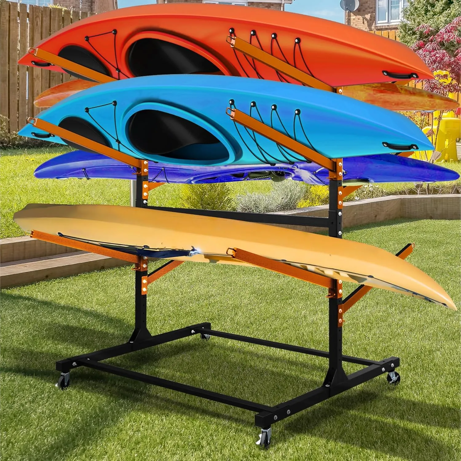 Kayak Storage Rack, Heavy Duty Freestanding Sup Storage Stand, Storage Rack for Kayaks, SUPs, Canoe and Paddleboard for Indoor, Outdoor, Garage, Shed, Dock…(Wood)