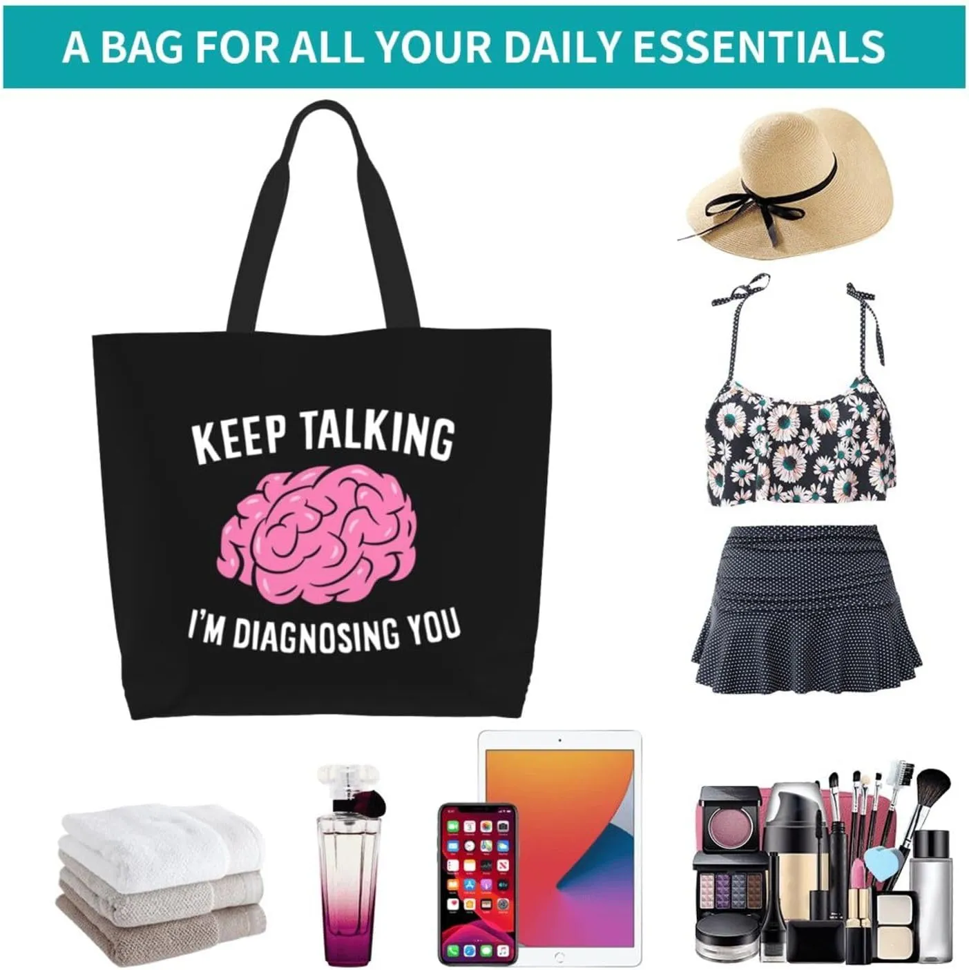 Keep Talking I'M Diagnosing You Women'S Lightweight Canvas Handbag Waterproof Reusable Shopping Bag