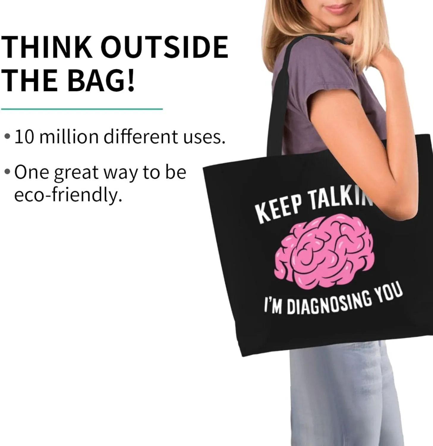Keep Talking I'M Diagnosing You Women'S Lightweight Canvas Handbag Waterproof Reusable Shopping Bag