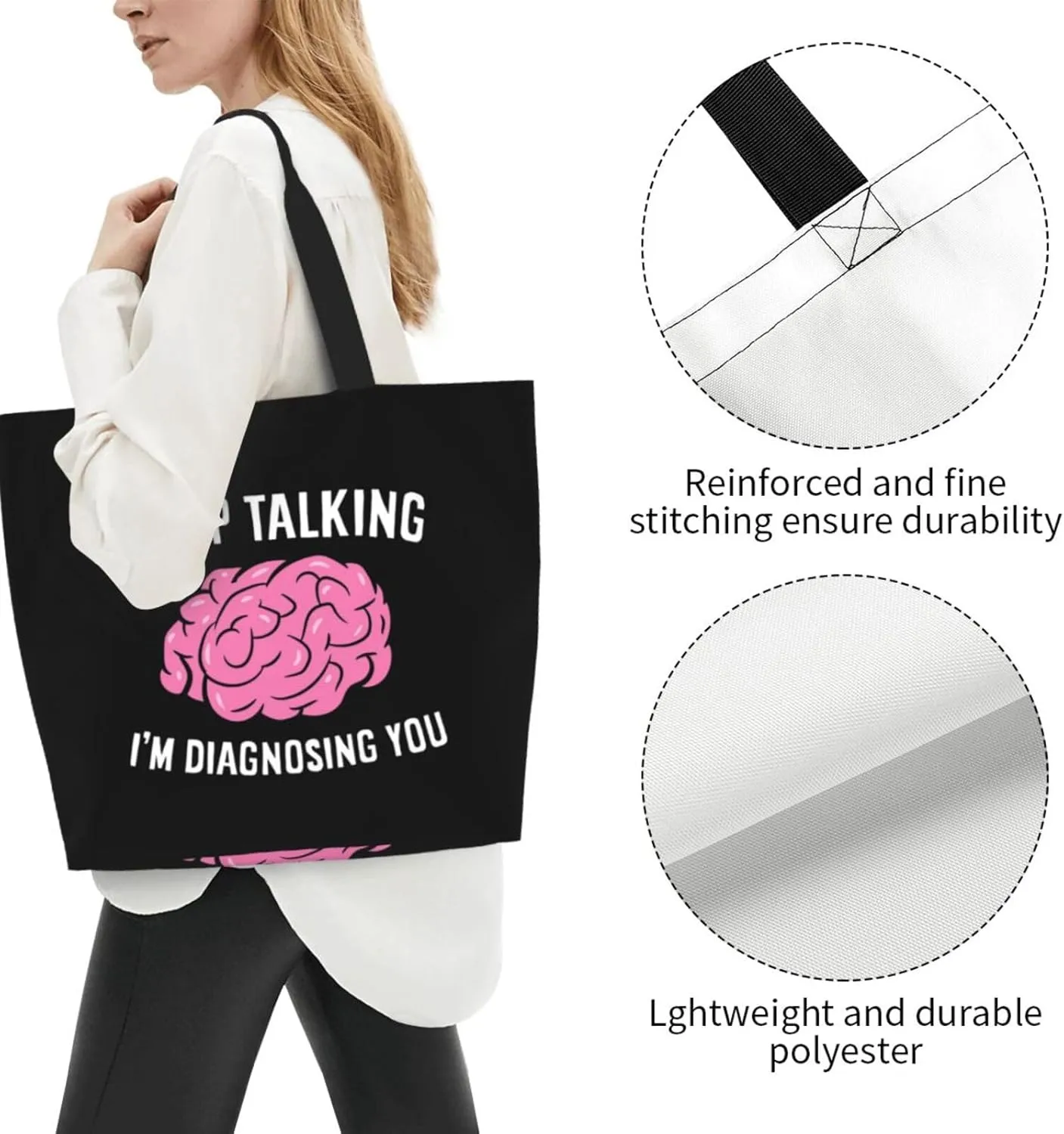 Keep Talking I'M Diagnosing You Women'S Lightweight Canvas Handbag Waterproof Reusable Shopping Bag