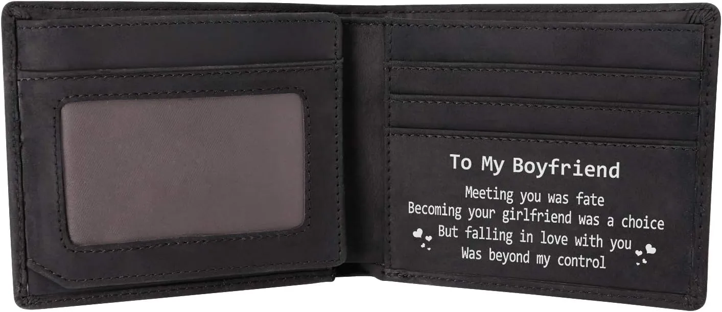 Kenon Personalized Leather Wallet For Boyfriend, Engraved RFID Blocking Bifold Stylish Brown Black Wallet For Boyfriend Valentine's Day Birthday Christmas Gifts