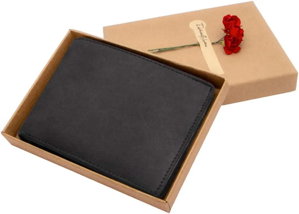 Kenon Personalized Leather Wallet For Boyfriend, Engraved RFID Blocking Bifold Stylish Brown Black Wallet For Boyfriend Valentine's Day Birthday Christmas Gifts