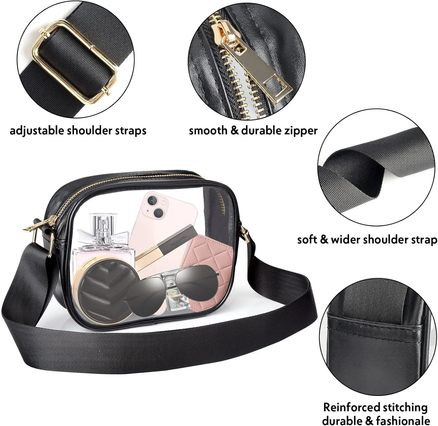 KETIEE Clear Crossbody Bag, Stadium Approved Clear Purse Bag for Concerts Sports Events Festivals