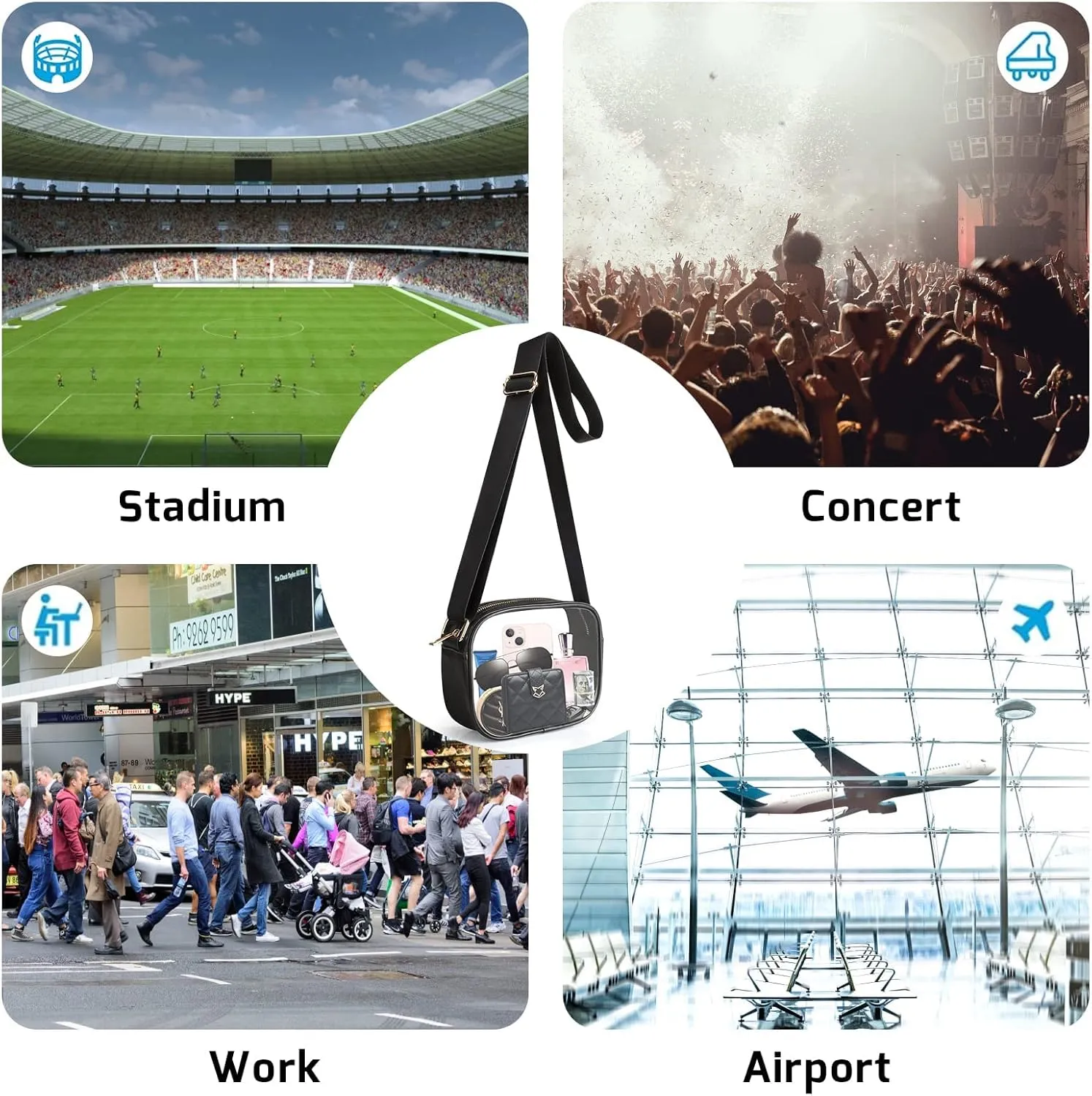 KETIEE Clear Crossbody Bag, Stadium Approved Clear Purse Bag for Concerts Sports Events Festivals