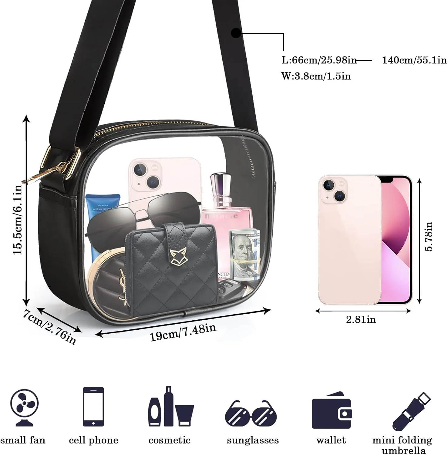 KETIEE Clear Crossbody Bag, Stadium Approved Clear Purse Bag for Concerts Sports Events Festivals