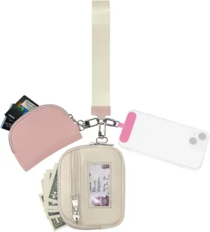 Keychain Wallet Mini Zip Around Dual Pouch Wristlet Detachable Coin Purse for Women and Men with Phone Tether Tab