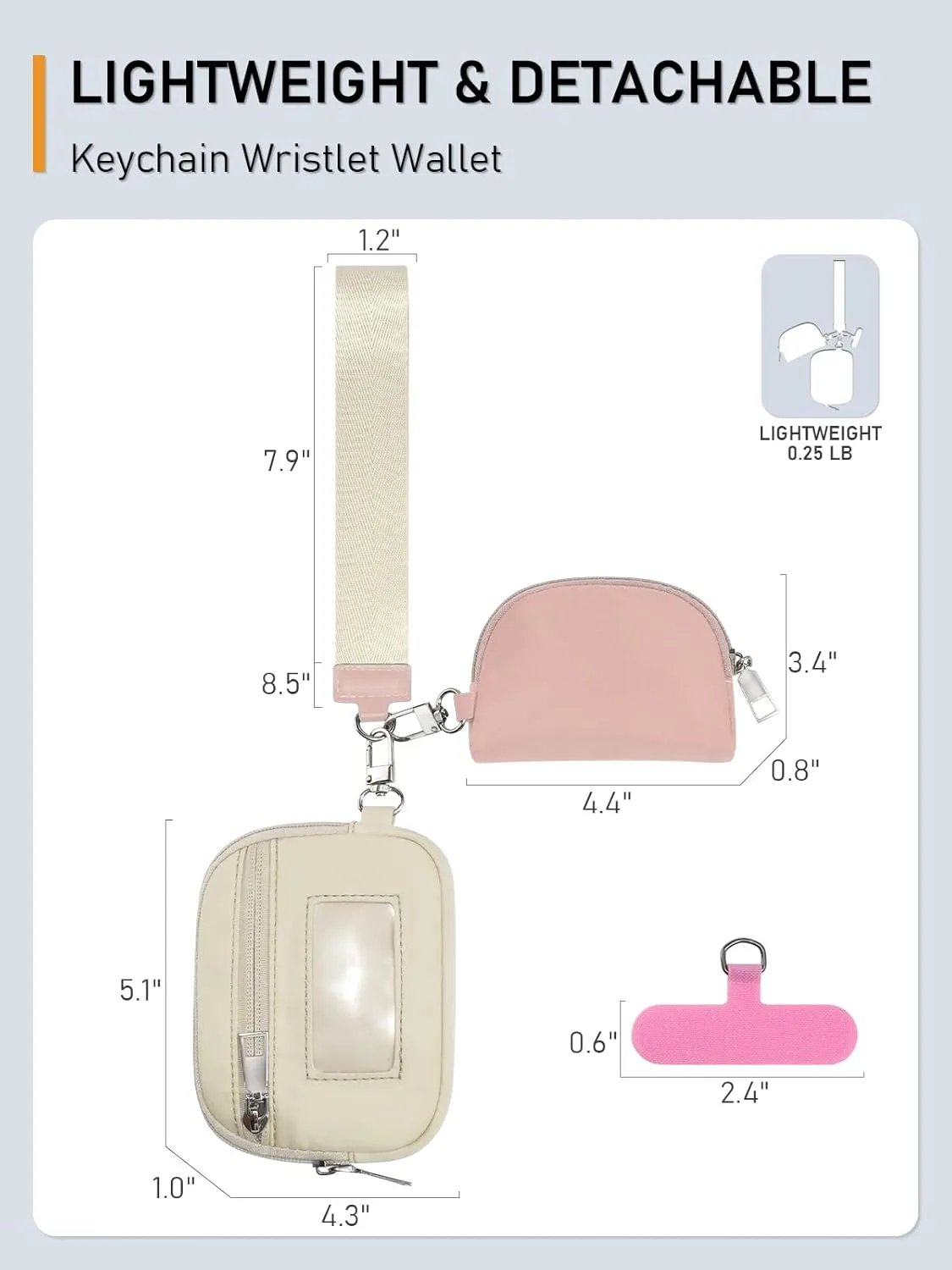 Keychain Wallet Mini Zip Around Dual Pouch Wristlet Detachable Coin Purse for Women and Men with Phone Tether Tab