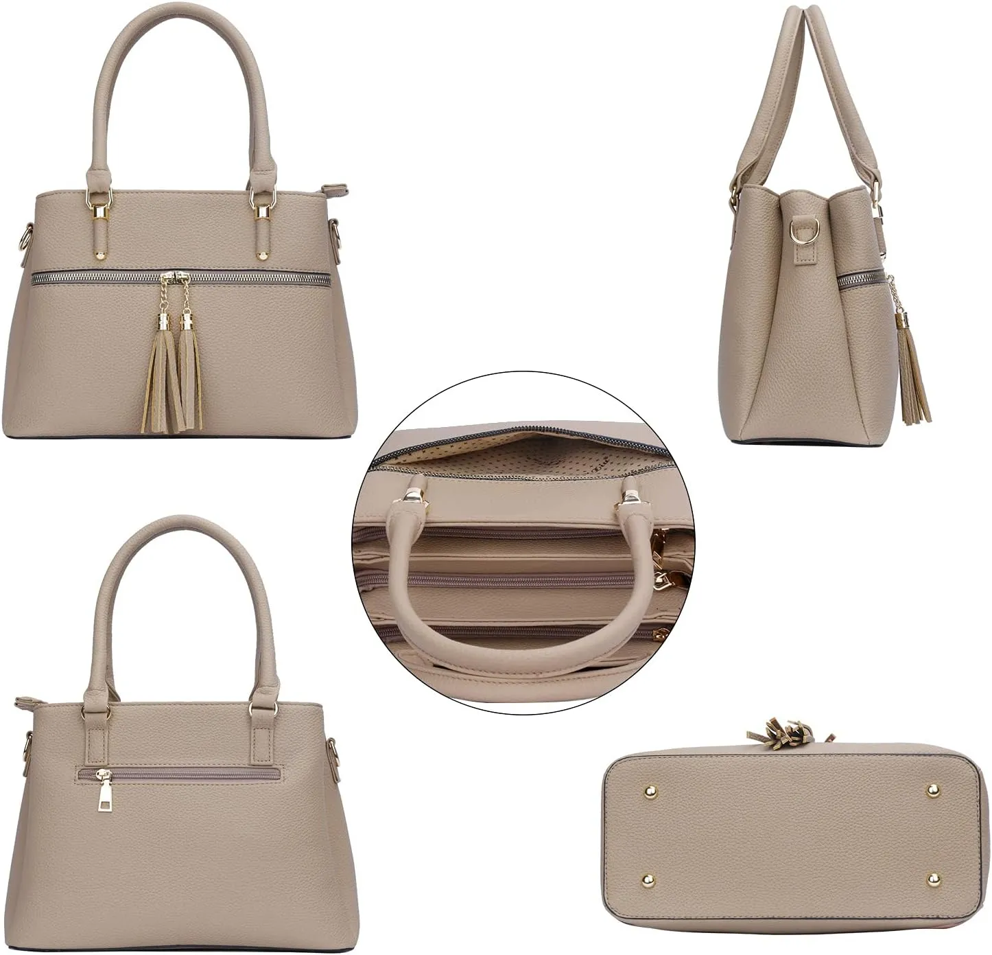 KKXIU Women Satchel Bags Handle Shoulder Handbags and Purses Pockets Zipper Leather Crossbody Bags