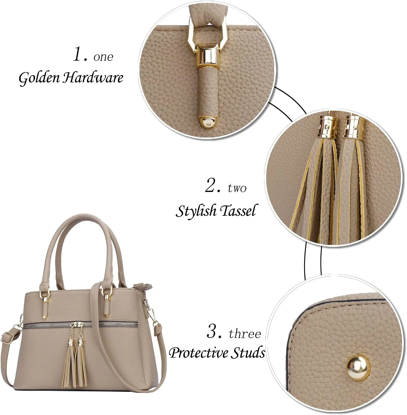 KKXIU Women Satchel Bags Handle Shoulder Handbags and Purses Pockets Zipper Leather Crossbody Bags