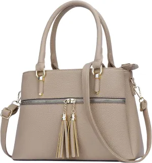 KKXIU Women Satchel Bags Handle Shoulder Handbags and Purses Pockets Zipper Leather Crossbody Bags