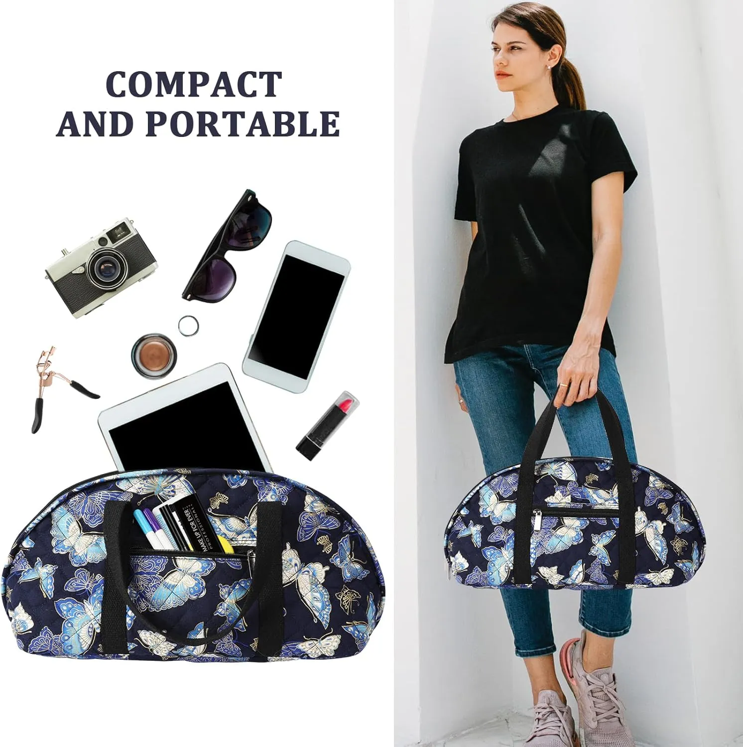 KOKNIT Full Size Iron Tote Bag, Stylish Portable Bag, Mom's Favorite Iron Storage Bag - Bag for Travel Mini Steam Iron(Navy Butterfly)